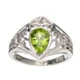 APP: 0.5k Fine Jewelry Designer Sebastian, Pear Cut 1.12CT Peridot And Sterling Silver Ring