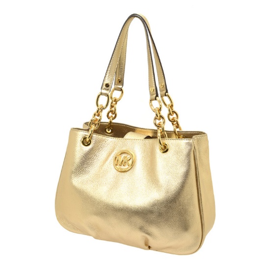 Brand New Michael Kors Fulton Chain Leather Pale Gold Medium Tote