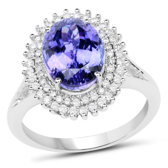 *14 kt. White Gold, 4.09CT Oval Cut Tanzanite And Diamond Ring (Q QR20947TANWD-14KW-7)