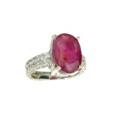 Fine Jewelry Designer Sebastian 10.82CT Oval Cut Ruby And Platinum Over Sterling Silver Ring