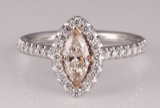 *Fine Jewelry 14 kt. Two Tone Gold, 0.42CT Marquise Cut Diamond And 0.61CT Round Cut Diamond  Ring