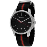 *Gucci Men's G-Timeless Stainless Steel Case, Nylon canvas Strap, Black Dial Scratch Resistant Watch