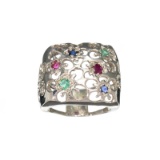 APP: 0.9k Fine Jewelry 0.91CT Sapphire, Emerald And Ruby Sterling Silver Ring