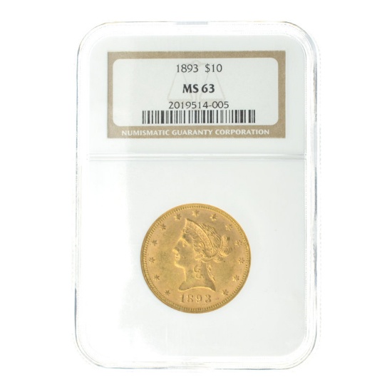 *1893 $10 U.S. MS 63  Liberty Head Gold Coin (DF)