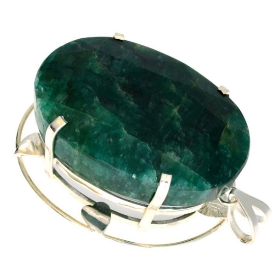 APP: 15.4k Fine Jewelry Designer Sebastian 457.05CT Oval Cut Green Beryl and Sterling Silver Pendant