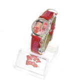 New Betty Boop, Women's Leather Watch with ''Silver Heart'' Charm