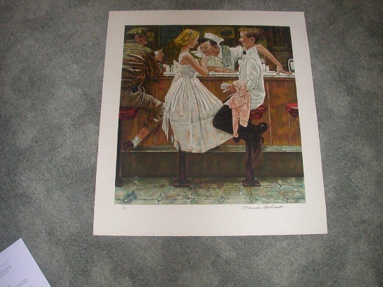 Authentic Norman Rockwell After the Prom Lithograph With Publishers Cert Size 24X27