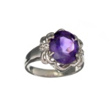 APP: 0.5k Fine Jewelry 3.04CT Oval Cut Amethyst And White Sapphire Sterling Silver Ring