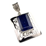 Fine Jewelry Designer Sebastian 23.00CT Rectangular Cut Blue Sapphire and Sterling Silver Pendant