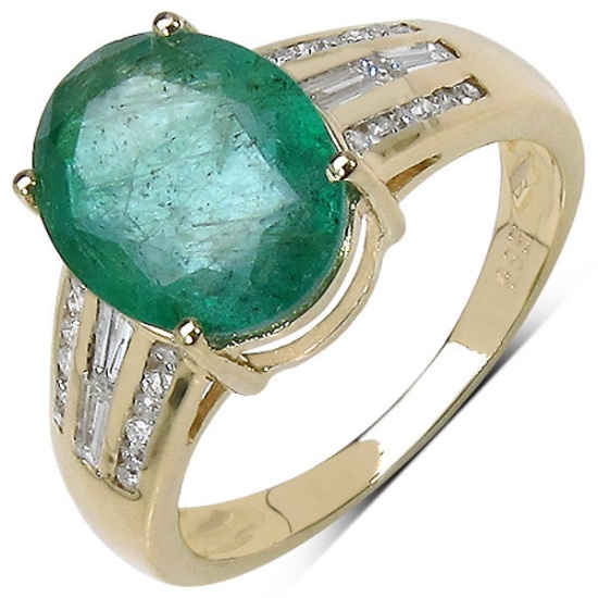 APP: 7.1k *Fine Jewelry 14 kt. Gold, 3.20CT Oval Cut Zambian Green Beryl Emerald And Diamond Ring