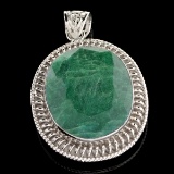 APP: 2.3k 58.96CT Oval Cut Green Beryl and Sterling Silver Pendant