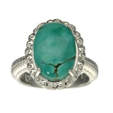 Fine Jewelry Designer Sebastian, 3.96CT Oval Cut Cabochon Turquoise And Sterling Silver Ring