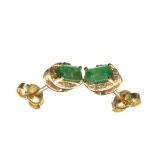 Designer Sebastian 14KT Gold Rectangular Cut Emerald and 0.05CT Round Brilliant Cut Diamond Earrings