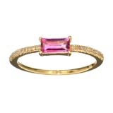 Designer Sebastian 14KT Gold, Rectangular Cut Pink Tourmaline and Round Brilliant Cut Diamond Ring