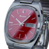 *Bulova Swiss Made 1970s Mens 36mm Day Date Automatic Stainless St Watch