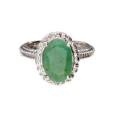 APP: 1.2k Fine Jewelry Designer Sebastian 2.66CT Oval Cut Green Emerald and Sterling Silver Ring