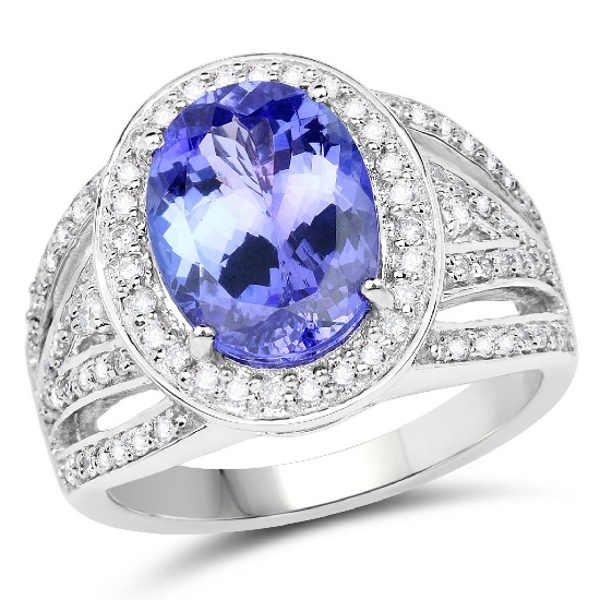 *14 kt. White Gold, 3.84CT Oval Cut Tanzanite And Diamond Ring