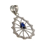 APP: 0.9k 0.25CT Pear Cut Blue Sapphire And Platinum Over Sterling Silver Pendant