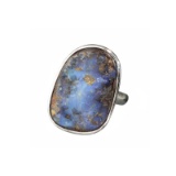 APP: 0.9k Fine Jewelry 22.50CT Free Form Blue Boulder Brown Opal And Sterling Silver Ring