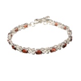 Fine Jewelry 6.90CT Oval Cut Almandite Garnet And Sterling Silver Bracelet With Toggle Clasp