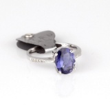 *Fine Jewelry 14 kt. White Gold New Custom Made, 0.06CT Diamond And 1.28CT Iolite One Of a Kind Ring