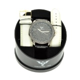 Diamond King Men's Round Stainless Steel Watch On Case And Interchangeable Black & White Band