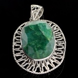 APP: 2.2k 57.70CT Oval Cut Green Beryl and Sterling Silver Pendant