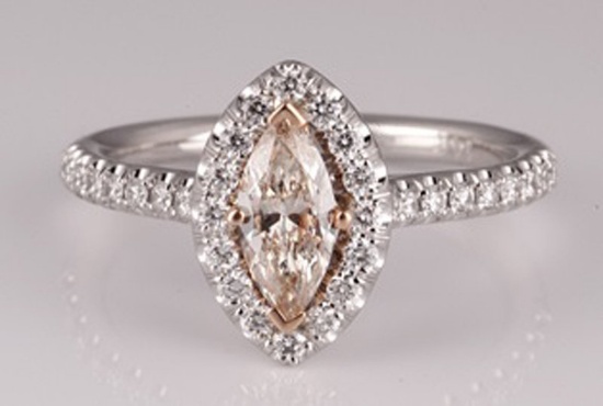 *Fine Jewelry 14 kt. Two Tone Gold, 0.50CT Marquise Cut Diamond And 0.60CT Round Cut Diamond  Ring