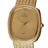*Elgin Swiss Made 1980s Mens Luxury Gold Plated Men's Quartz Dress Watch