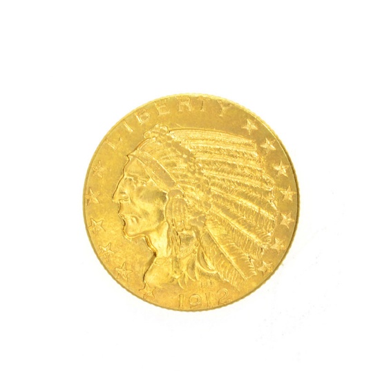 *1912 $5 U.S. Indian Head Gold Coin (DF)