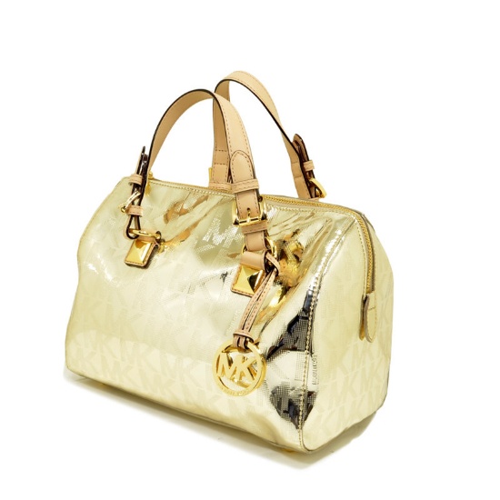 Brand New Michael Kors Grayson Medium Satchel Pale Gold Mirror Metallic