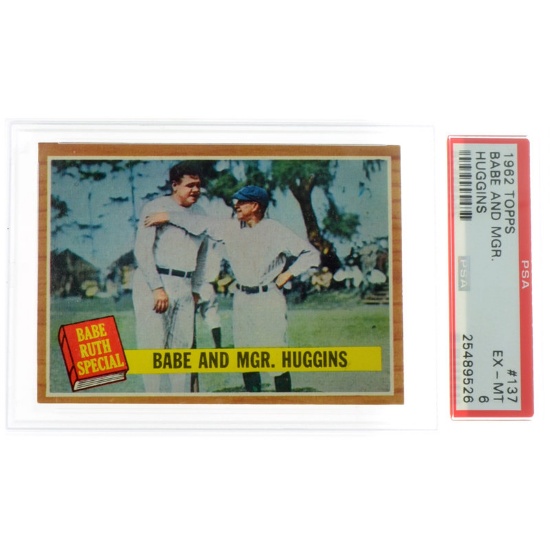 Rare Babe Ruth 1962 Topps Babe And Mgr. Huggins Card #137 PSA EX - MT