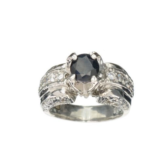Designer Sebastian, 1.65CT Round Cut Blue Sapphire And White Topaz Sterling Silver Ring