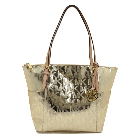 Brand New Michael Kors Jet Set Item NS East West Pale Gold Metallic Tote