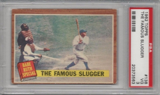 Rare Babe Ruth The Famous Slugger 1962 Topps PSA VG 3 Graded Card #138