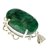 Fine Jewelry Designer Sebastian 243.96CT Oval Cut Green Beryl Emerald and Sterling Silver Pendant