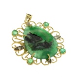 Fine Jewelry 14KT Gold, 29.15CT Rare Natural Form Green Beryl Columbian Emerald And Diamond Pendant
