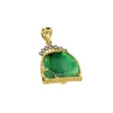 Fine Jewelry 14KT Gold, 15.54CT Rare Natural Form Green Beryl Columbian Emerald And Diamond Pendant