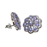 Fine Jewelry 3.00CT Mixed Cut Violet Blue Tanzanite And Platinum Over Sterling Silver Earrings