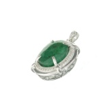APP: 0.9k Fine Jewelry 8.80CT Oval Cut Green Beryl/White Sapphire And Sterling Silver Pendant
