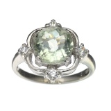 Fine Jewelry Designer Sebastian, 2.45CT Round Cut Green Quartz And White Topaz Sterling Silver Ring