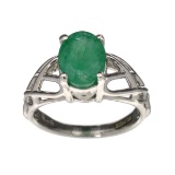 APP: 0.6k Fine Jewelry Designer Sebastian, 1.64CT Oval Cut Emerald And Sterling Silver Ring