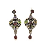 Rare Designer Sebastian Vintage, Multi - Color Semi Precious Stone And Sterling Silver Earrings