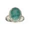 Fine Jewelry Designer Sebastian, 7.60CT Oval Cut Cabochon Green Turquoise And Sterling Silver Ring