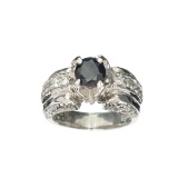 Fine Jewelry Designer Sebastian, 1.65CT Round Cut Blue Sapphire And White Topaz Sterling Silver Ring