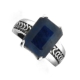 Fine Jewelry Designer Sebastian 6.18CT Emerald Cut Blue Sapphire Platinum Over Sterling Silver Ring