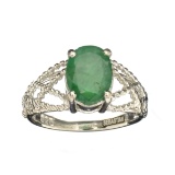 APP: 0.5k Fine Jewelry Designer Sebastian, 1.75CT Oval Cut Green Emerald And Sterling Silver Ring