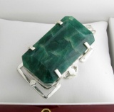 APP: 11.4k Fine Jewelry Designer Sebastian 263.25CT Emerald Cut Emerald and Sterling Silver Pendant