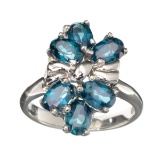 Fine Jewelry Designer Sebastian, 2.76CT Oval Cut Blue Topaz And Sterling Silver Cluster Ring