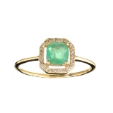 Designer Sebastian 14KT Gold, 0.70CT Cushion Cut Emerald and 0.07CT Round Brilliant Cut Diamond Ring